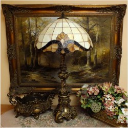 MOSIĘŻNA  BAROKOWA DUŻA SALONOWA LAMPA TIFFANY!