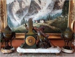 Polecamy! Duży medalowy zegar figuralny z wazami "La Fontaine aux Mesanges" ( par F. Moreau) XIXw.