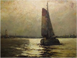 BOOT IM MONDSCHEIN, NOCTURNE ! org HELMUT KALUZA 1912-1984 HAMBURG