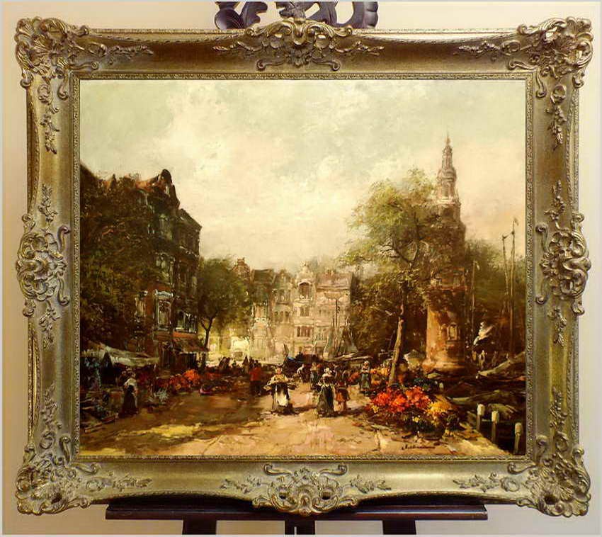 ARCYDZIEŁO MALARSKIE! TARG KWIATOWY W AMSTERDAMIE! - DICKMEIS GERHARD (1918 – 1978)