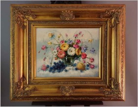 Pałacowe malarstwo! Kwiaty w Wazonie  - Antonio Ricci (Italy XXw.)