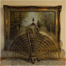 MOSIĘŻNY ROZKŁADANY PAW, OSŁONA DO KOMINKA W STYLU SECESJI ~ FRANCJA Ipoł. XXw.