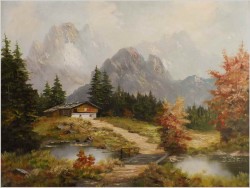 Polecamy obraz olejny! Widok alpejski! - oryg. Georg kuboth (Schlesien 1916-2004)