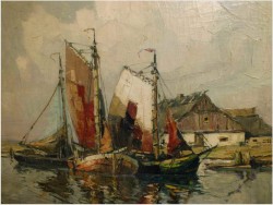 ŁODZIE PRZY BRZEGU - Rudolf PRIEBE (Kiew 1889-1964 Hamburg)