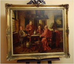 MALARSTWO RODZAJOWE! GEMÜTLICHE RUNDE - (Claüs BERNER XIX/XXw.) München