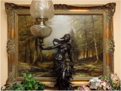 STARA DUŻA LAMPA NAFTOWA - AUGUSTE MOREAU  XIXw. / 86 CM.