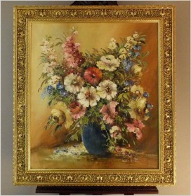 WYJĄTKOWE MALARSTWO W PAŁACOWEJ RAMIE!  KWIATY W WAZONIE - NIEMCY XXw.