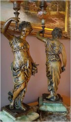 PARA FIGURALNYCH  LAMP NAFTOWYCH Z FRANCJI Z PODSTAWĄ ONYX XIXw. (wys: 94cm / waga: 25kg )