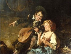 Dziewczyna i zalotny grajek z mandoliną - Dickmeis Gerhard (1918 – 1978)