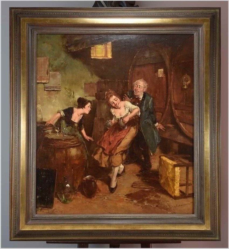 Scena w piwnicy! Zaloty przy winie ~ Gerhard Dickmeis (1918 - 1978)