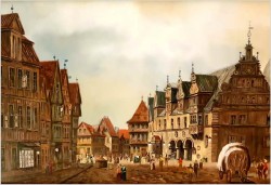 Wyjątkowe malarstwo! Widok na niemieckie przedmieście miasta, Celle - Klaus Rochel (*1936)