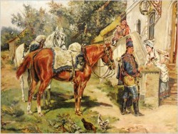 Malarstwo Rodzajowe! Huzar i Dziewczyna - Angelo Jank (1868-1940)