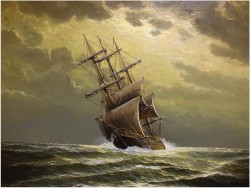 PIĘKNA MARINA! ŻAGLOWIEC NA PEŁNYM MORZU - ERNST ALSEN (1920 - 1989)