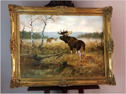 Rarytas kolekcjonerski! Łoś na leśnych mokradłach - oryg. Georg Majewicz (1897-1965)