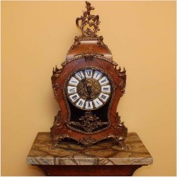 STOJĄCY ZEGAR W STYLU BOULLE Z KONSOLĄ - INTARSJA, BRĄZ, MARMUR 170CM.