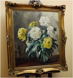 ARCYDZIEŁO! CHRYZANTEMY W SZKLANYM WAZONIE - Hermine ZAHNER (1912-1981)