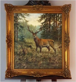 Malarstwo myśliwskie! Dostojny czternastak. Jeleń - oryg. Georg Majewicz (1897-1965)