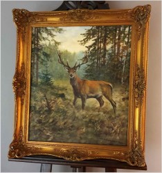 Malarstwo myśliwskie! Dostojny czternastak. Jeleń - oryg. Georg Majewicz (1897-1965)