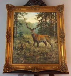 Malarstwo myśliwskie! Dostojny czternastak. Jeleń - oryg. Georg Majewicz (1897-1965)