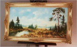 Panoramiczny obraz! Bażanty Przy Rozlewisku - (Riedrich, Niemcy XXw.)