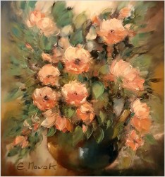 Obraz olejny do salonu. Kompozycja kwiatowa - Eduard Nowak *1921