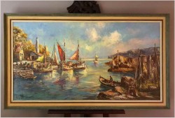 Duża Wspaniała Panorama Marynistyczna - Erik Broll XXw. / 143cm x 80cm