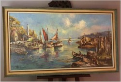 Duża Wspaniała Panorama Marynistyczna - Erik Broll XXw. / 143cm x 80cm