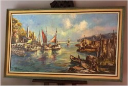 Duża Wspaniała Panorama Marynistyczna - Erik Broll XXw. / 143cm x 80cm