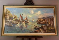 Duża Wspaniała Panorama Marynistyczna - Erik Broll XXw. / 143cm x 80cm
