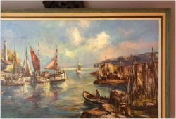 Duża Wspaniała Panorama Marynistyczna - Erik Broll XXw. / 143cm x 80cm