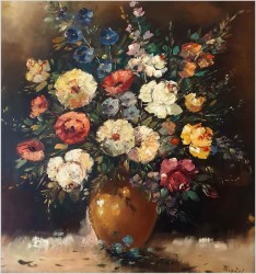 Kompozycja Olejna Kwiatów w Wazonie - Sygn. Miguel XXw.