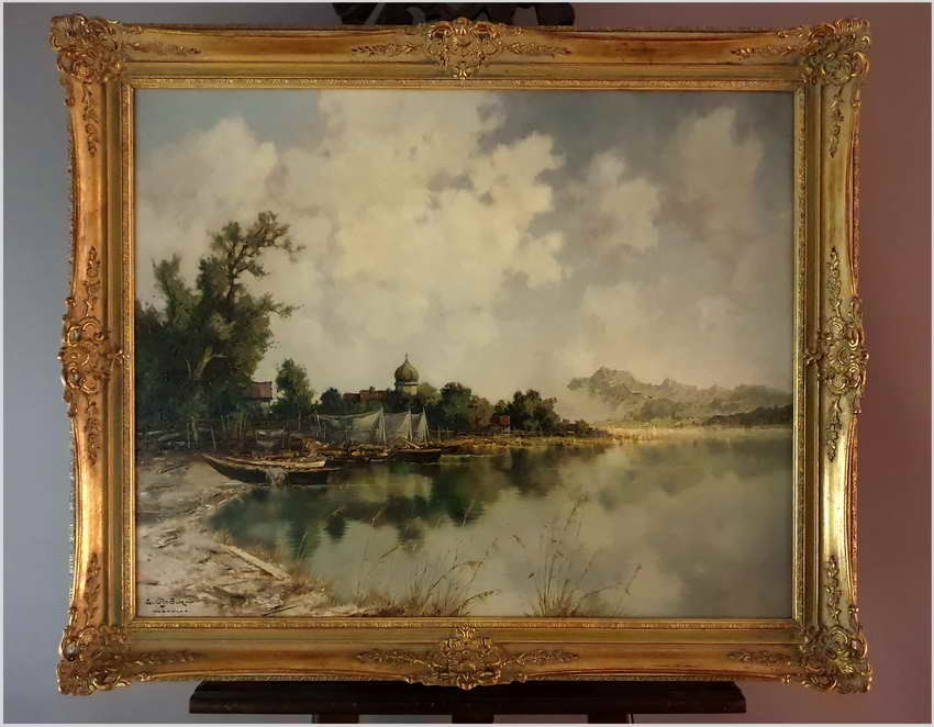 Monachijczyk! Łodzie przy brzegu Herrenchiemsee - Ernst BRÖCKER (1893-1963)
