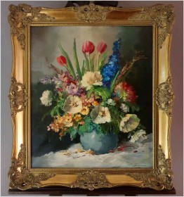 Wyjątkowe Malarstwo! Kompozycja Kwiatów w Wazonie - oryg. Erich Griese *1912