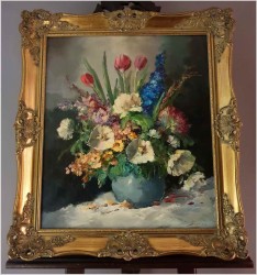 Wyjątkowe Malarstwo! Kompozycja Kwiatów w Wazonie - oryg. Erich Griese *1912