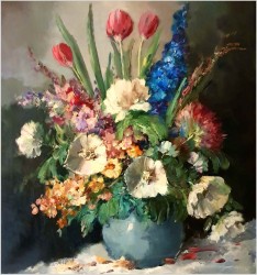 Wyjątkowe Malarstwo! Kompozycja Kwiatów w Wazonie - oryg. Erich Griese *1912