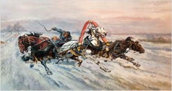 Duże malarstwo 185cm x 70cm, Wyścig Trojki - J.Orloff (Russian, XIXw.)