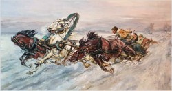 Duże malarstwo 185cm x 70cm, Wyścig Trojki - J.Orloff (Russian, XIXw.)