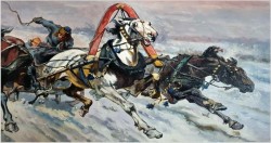 Duże malarstwo 185cm x 70cm, Wyścig Trojki - J.Orloff (Russian, XIXw.)