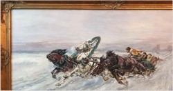 Duże malarstwo 185cm x 70cm, Wyścig Trojki - J.Orloff (Russian, XIXw.)