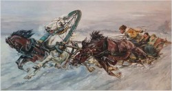 Duże malarstwo 185cm x 70cm, Wyścig Trojki - J.Orloff (Russian, XIXw.)