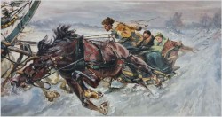 Duże malarstwo 185cm x 70cm, Wyścig Trojki - J.Orloff (Russian, XIXw.)