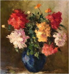 Kwiaty w niebieskim wazonie - István Megyery (1898 Hungary - 1972 Vienna)