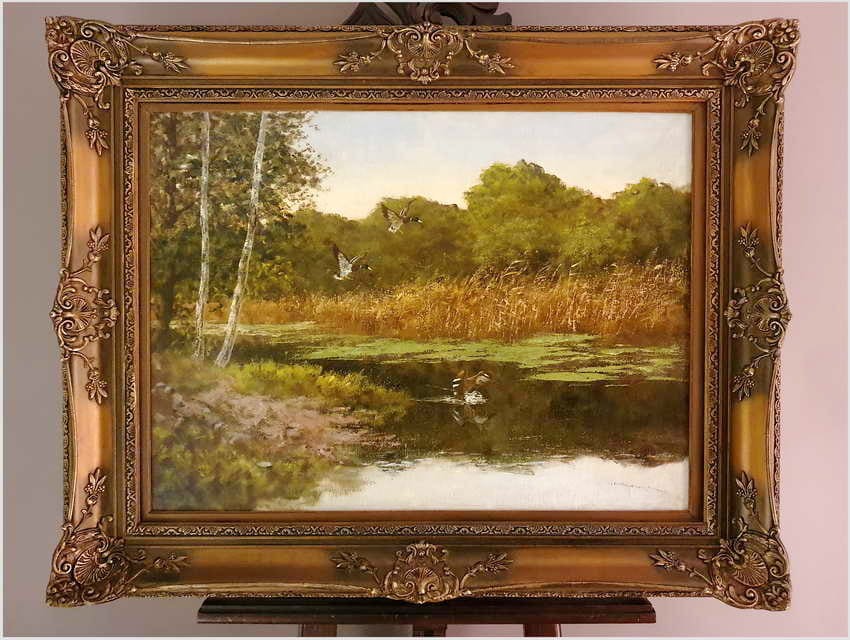 Dzikie kaczki nad leśnym stawem - oryg. Georg Majewicz (1897-1965)