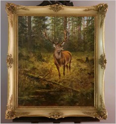 Malarstwo myśliwskie! Dostojny szesnastak. Jeleń - oryg. Georg Majewicz (1897-1965)