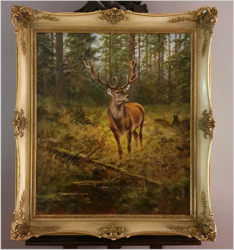 Malarstwo myśliwskie! Dostojny szesnastak. Jeleń - oryg. Georg Majewicz (1897-1965)