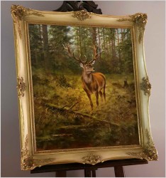 Malarstwo myśliwskie! Dostojny szesnastak. Jeleń - oryg. Georg Majewicz (1897-1965)