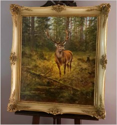 Malarstwo myśliwskie! Dostojny szesnastak. Jeleń - oryg. Georg Majewicz (1897-1965)