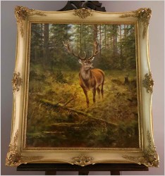 Malarstwo myśliwskie! Dostojny szesnastak. Jeleń - oryg. Georg Majewicz (1897-1965)