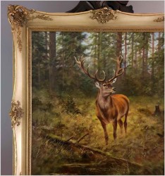 Malarstwo myśliwskie! Dostojny szesnastak. Jeleń - oryg. Georg Majewicz (1897-1965)