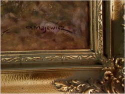 Malarstwo myśliwskie! Jeleń i Łanie na leśnej polanie - oryg. Georg Majewicz (1897-1965) Rozmiar XXL!